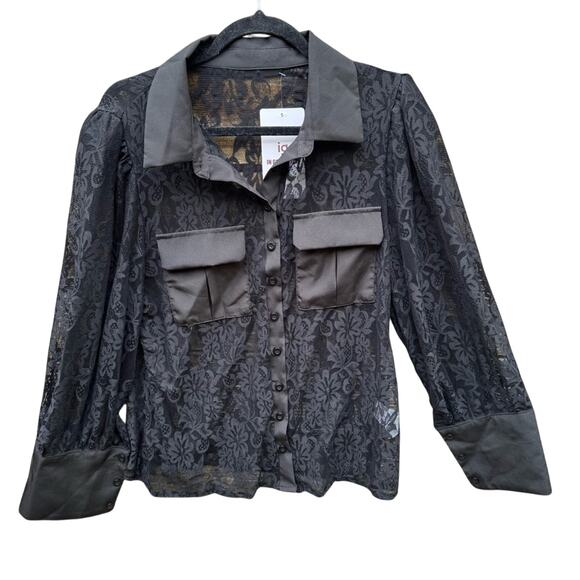 NWT New In Good State Womens Plus Size 1X Button Up Black Lace Blouse Top - Picture 1 of 5